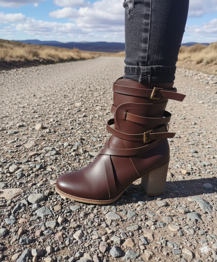 Damen Schnallenriemen Stiefeletten