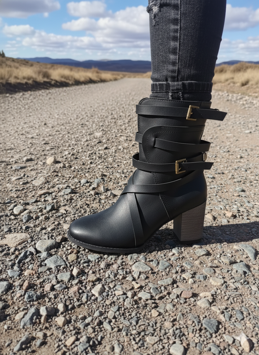 Damen Schnallenriemen Stiefeletten