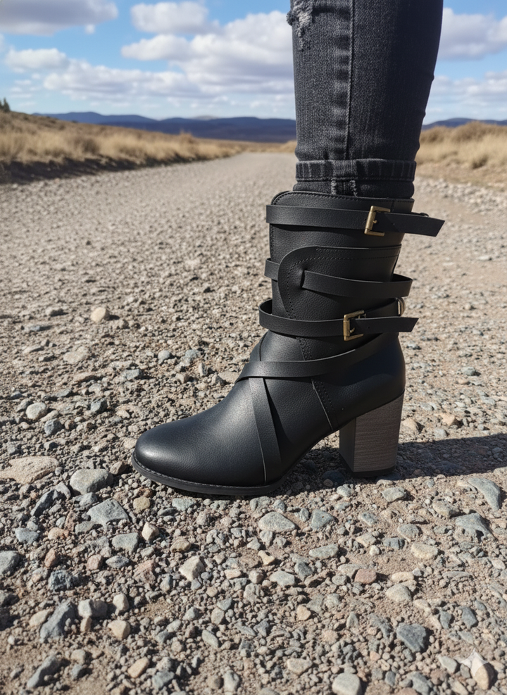 Damen Schnallenriemen Stiefeletten
