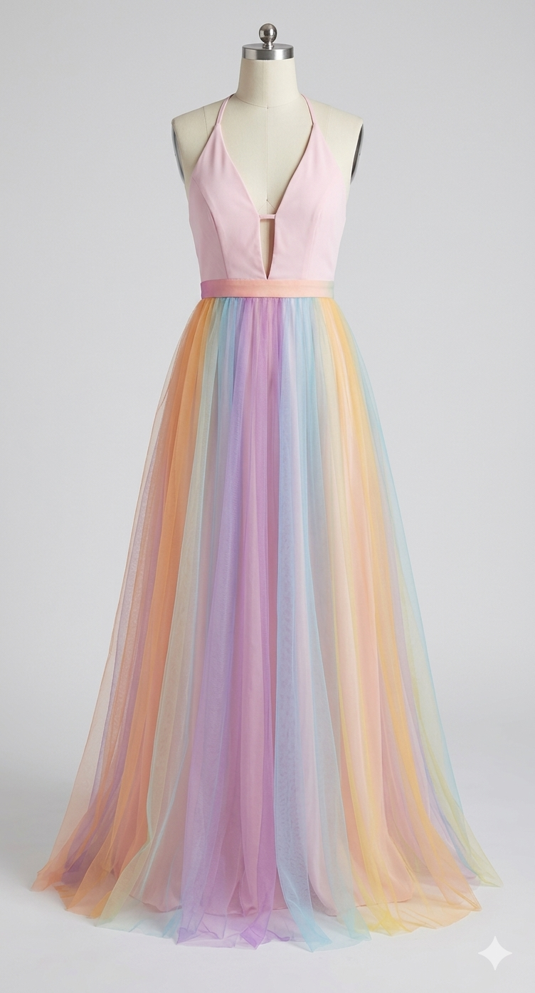 Damen Maxikleid mit Halter-V-Ausschnitt