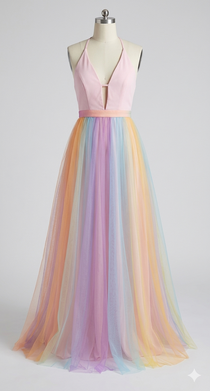 Damen Maxikleid mit Halter-V-Ausschnitt