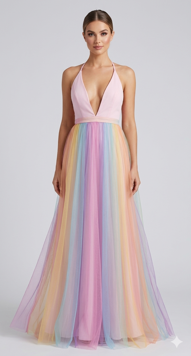 Damen Maxikleid mit Halter-V-Ausschnitt