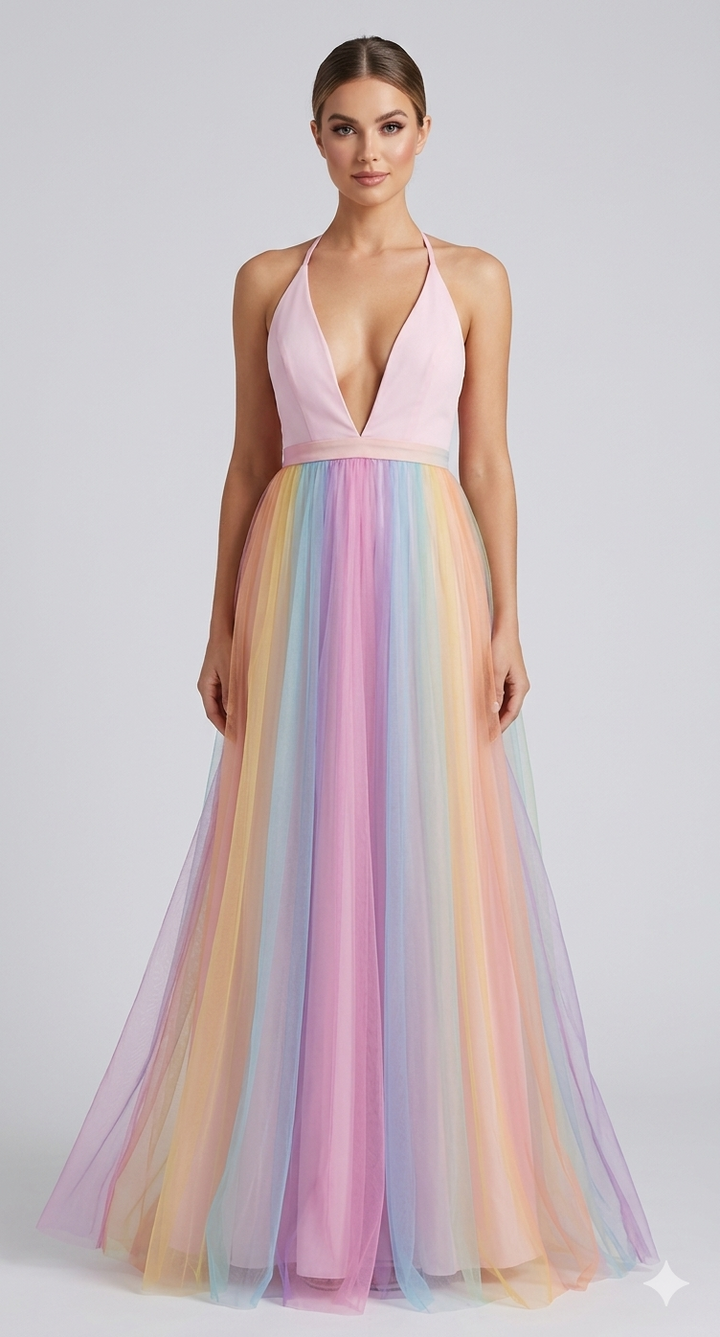 Damen Maxikleid mit Halter-V-Ausschnitt