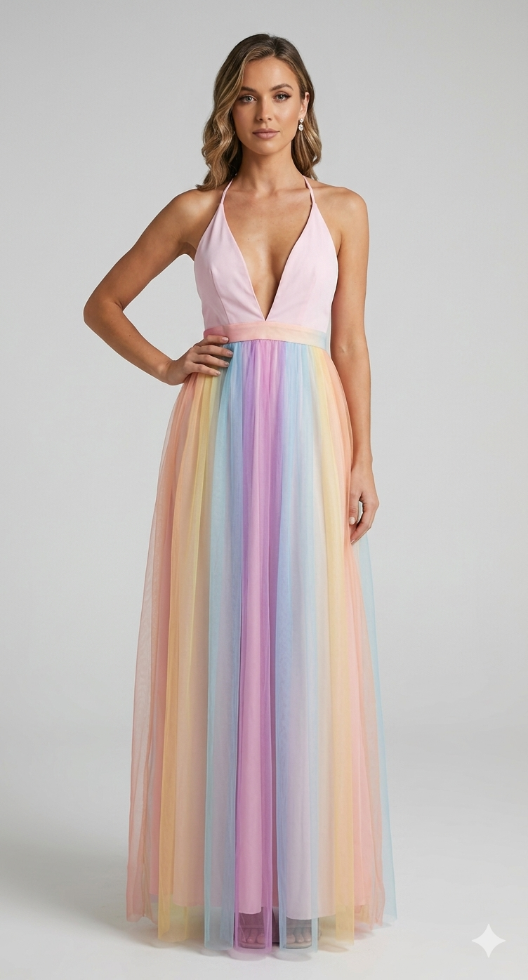 Damen Maxikleid mit Halter-V-Ausschnitt