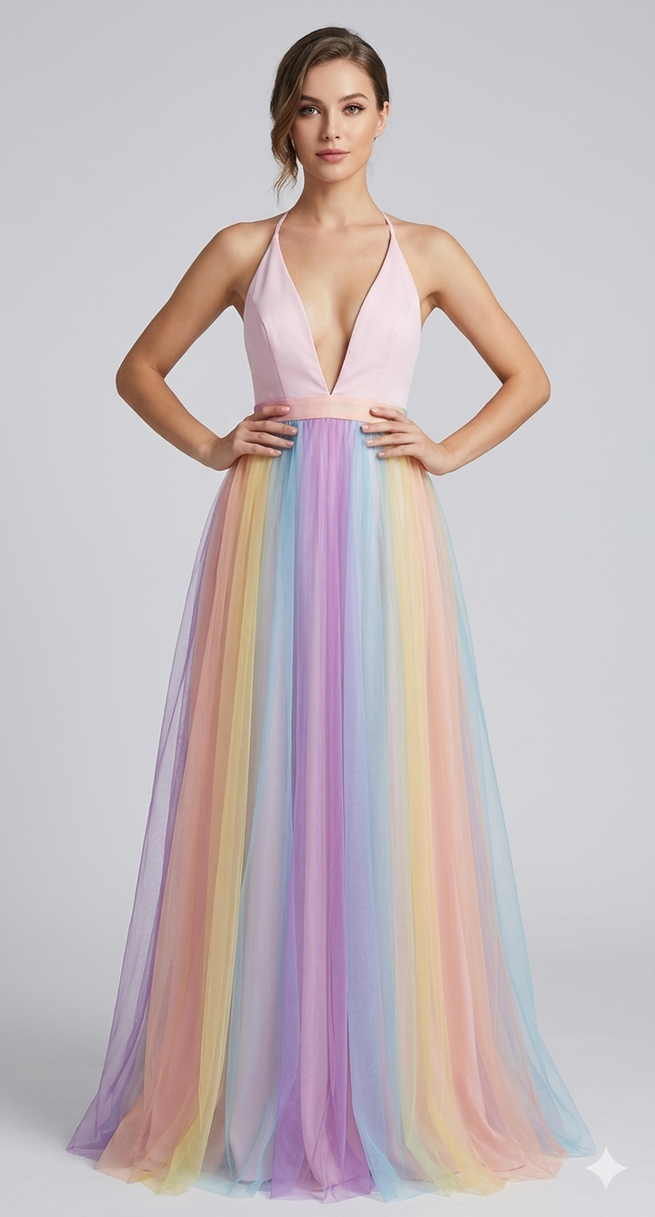 Damen Maxikleid mit Halter-V-Ausschnitt