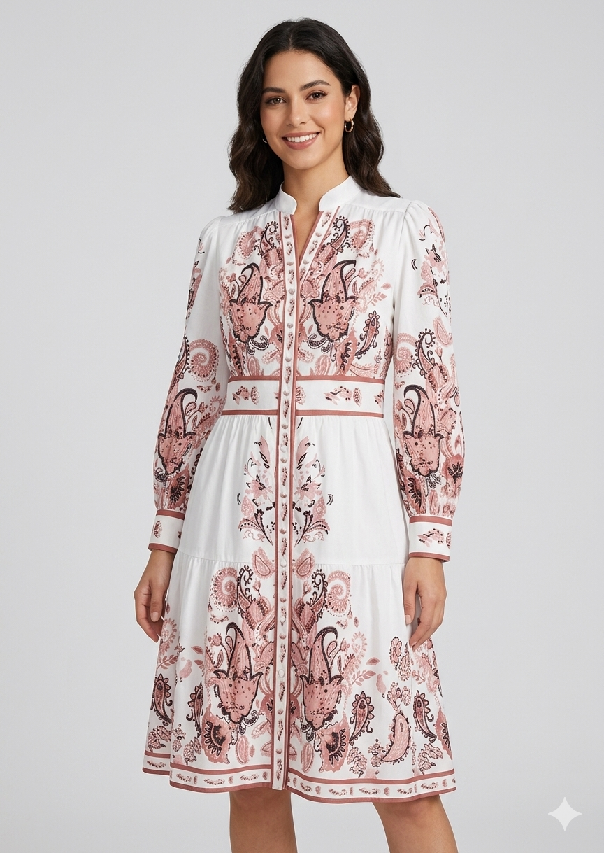 Heidi-inspiriertes V-Ausschnitt Blumen-Maxikleid für Damen mit langen Ärmeln für besondere Anlässe