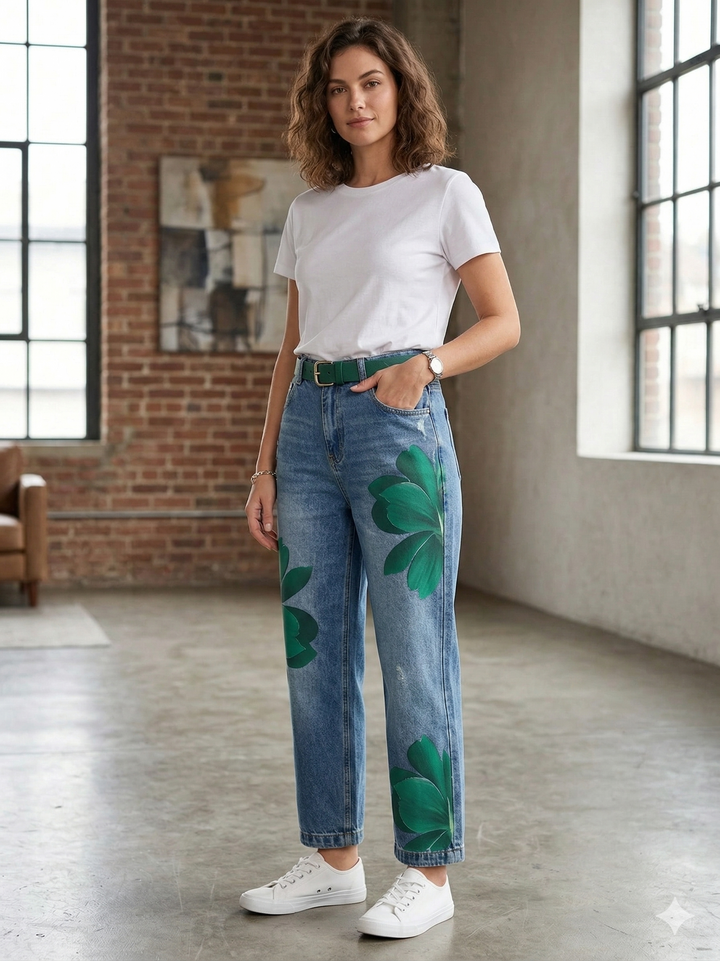 Sophia | Elegante Blumenhose für Damen mit weiter Passform und mittlerem Bund