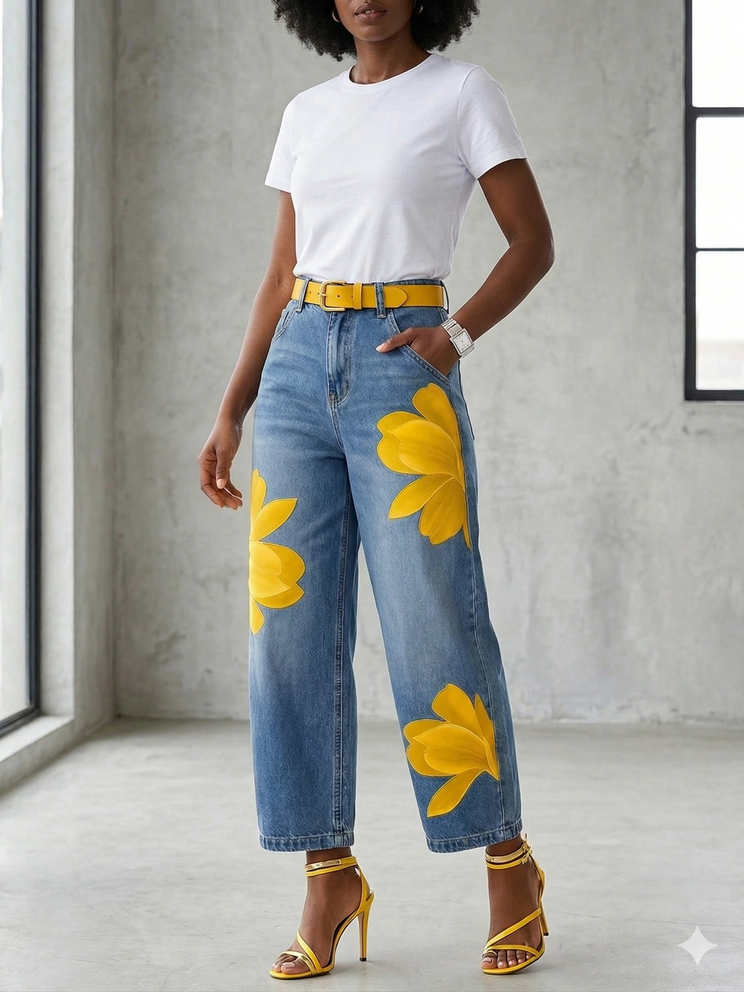 Sophia | Elegante Blumenhose für Damen mit weiter Passform und mittlerem Bund