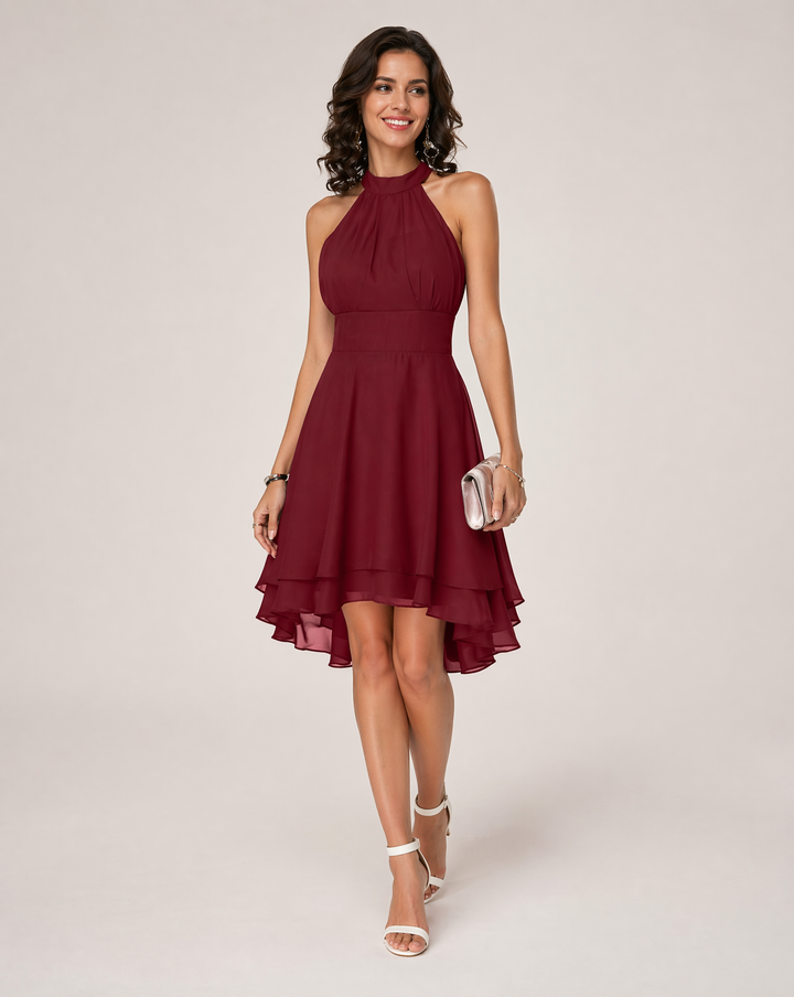 Damen Minikleid mit High-Low-Saum und Halter