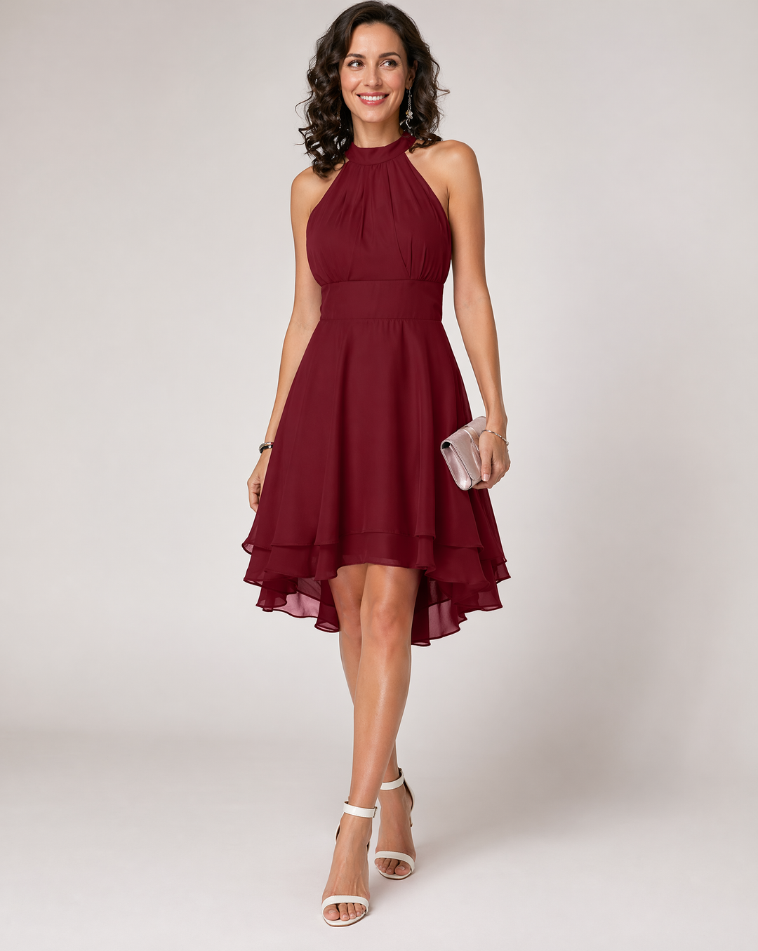 Damen Minikleid mit High-Low-Saum und Halter