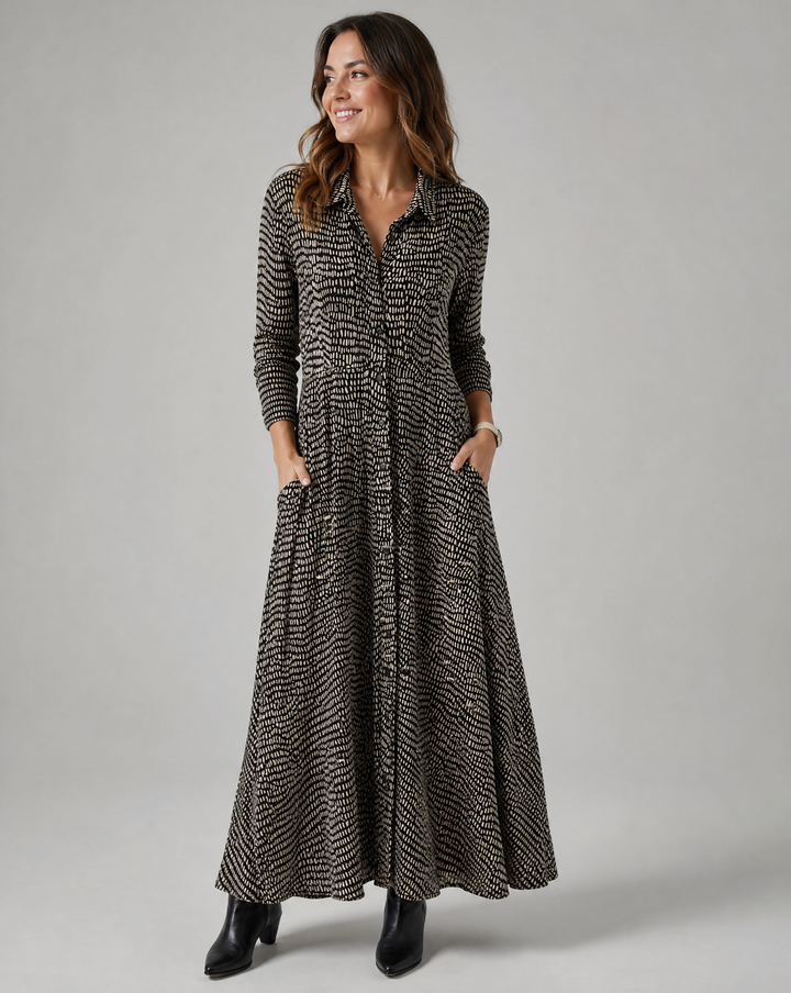 Damen Maxikleid mit Langarm und Taschen