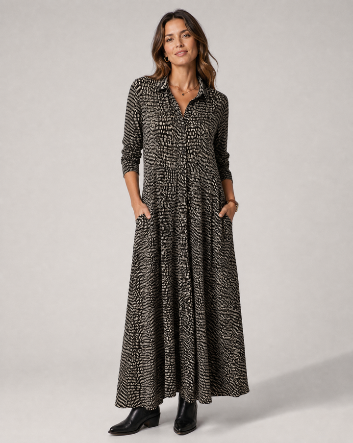 Damen Maxikleid mit Langarm und Taschen