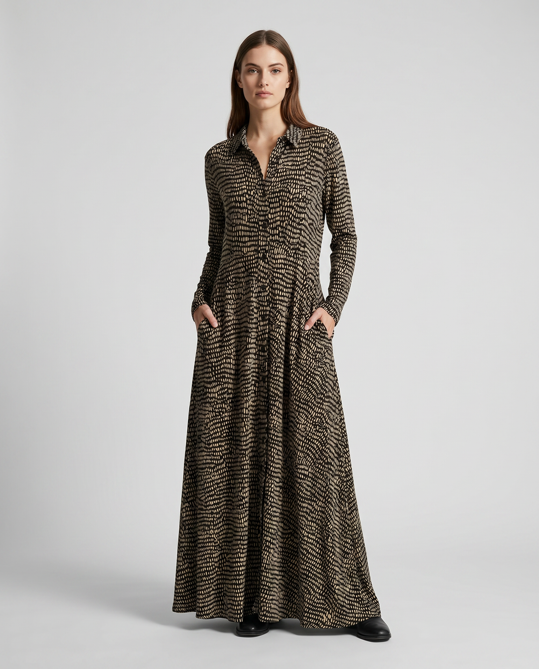 Damen Maxikleid mit Langarm und Taschen