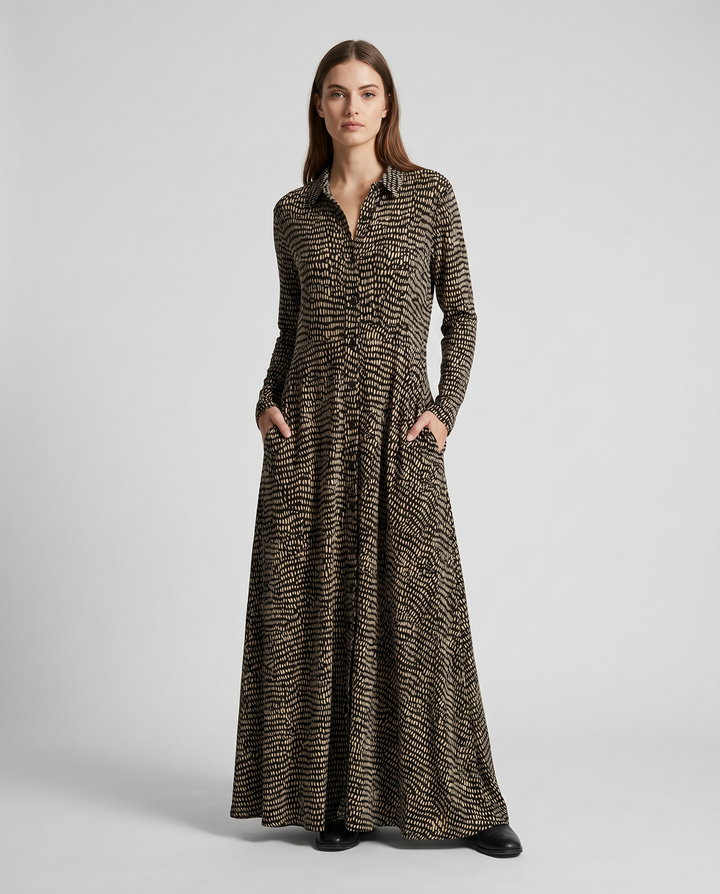 Damen Maxikleid mit Langarm und Taschen