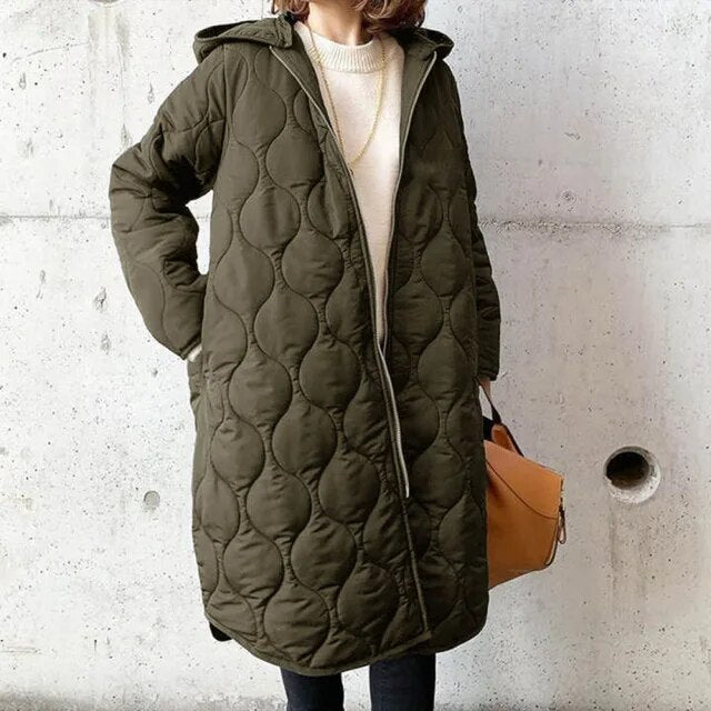 Damen gepolsterter Longline-Parka mit Kapuze und Taschen