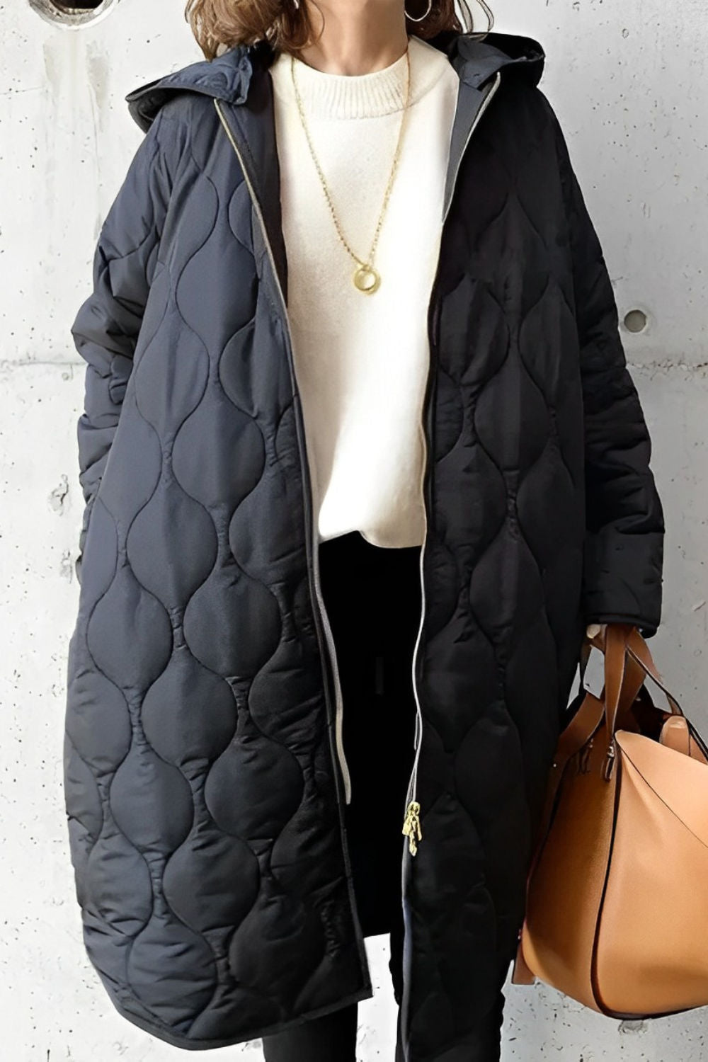 Damen gepolsterter Longline-Parka mit Kapuze und Taschen