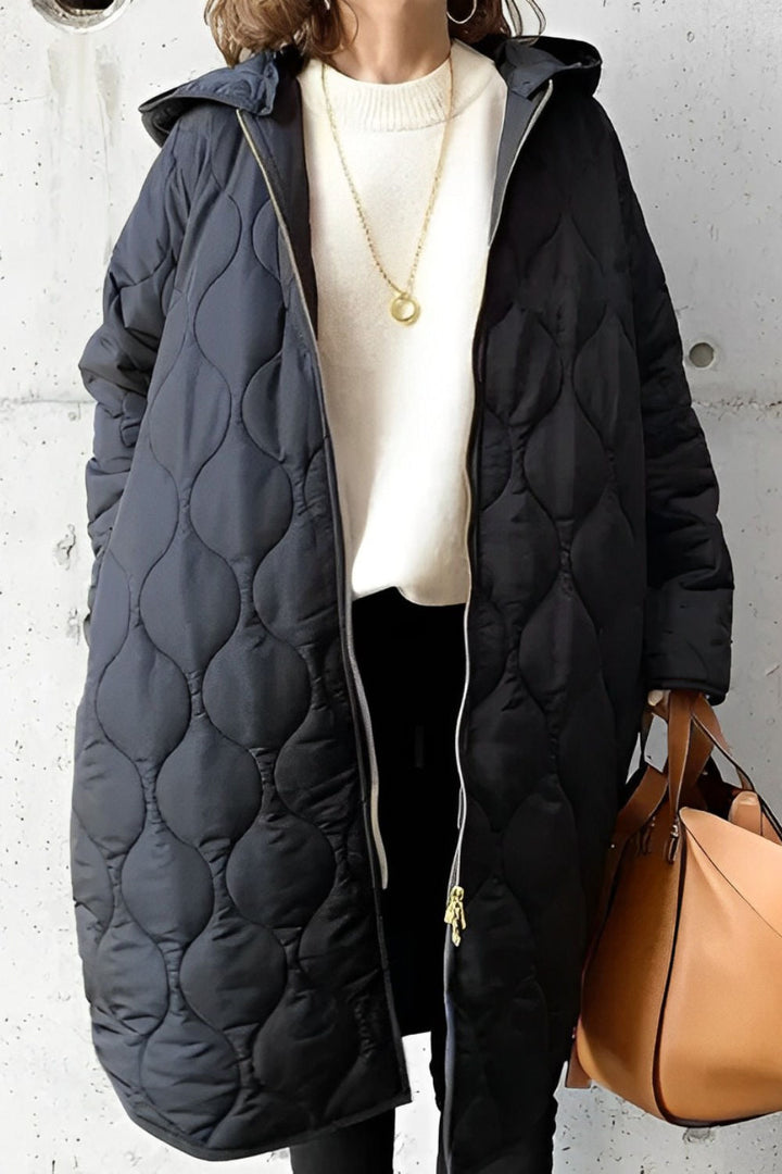 Damen gepolsterter Longline-Parka mit Kapuze und Taschen