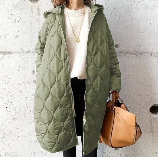 Damen gepolsterter Longline-Parka mit Kapuze und Taschen