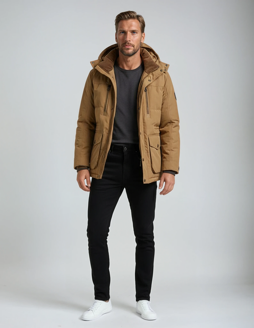 Francesco Gepolsterte Winterjacke für Herren mit Kapuze und langen Ärmeln