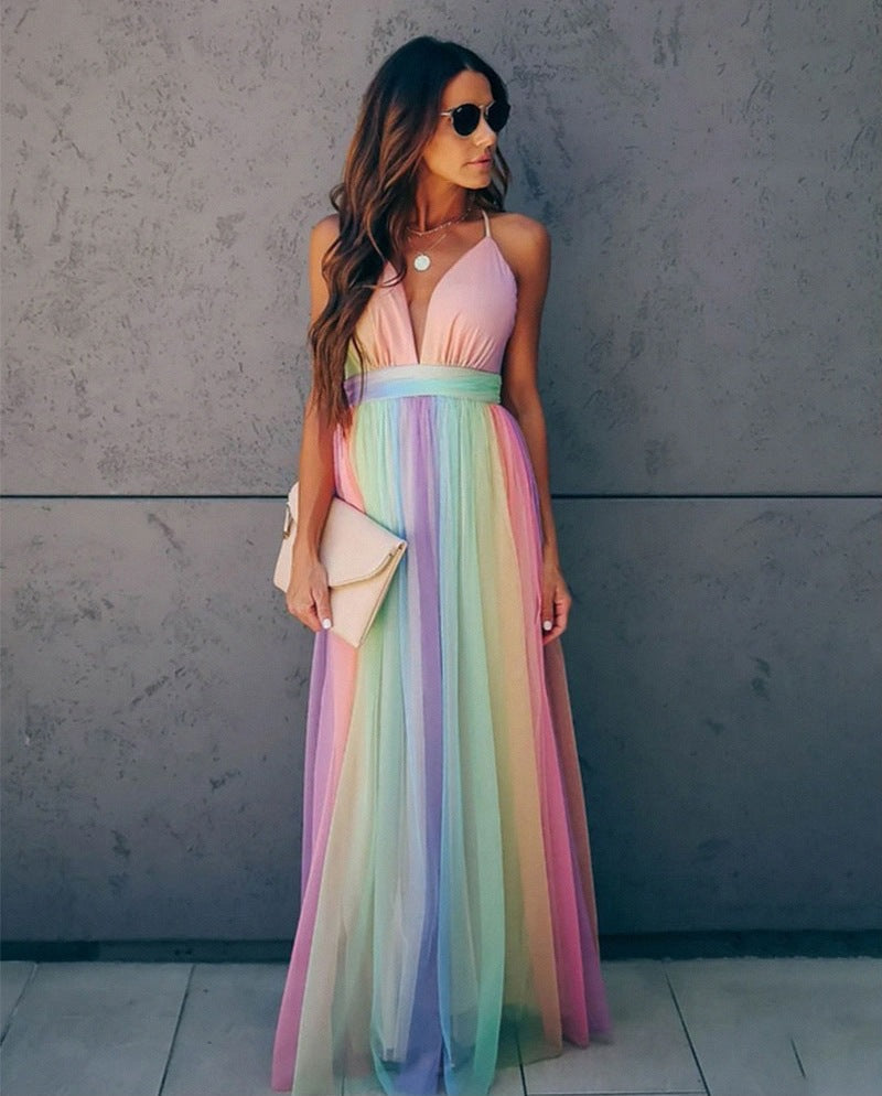 Damen Maxikleid mit Halter-V-Ausschnitt
