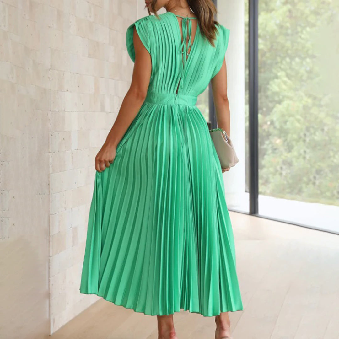 Cassia | Elegantes Midikleid für Damen mit V-Ausschnitt und kurzen Ärmeln