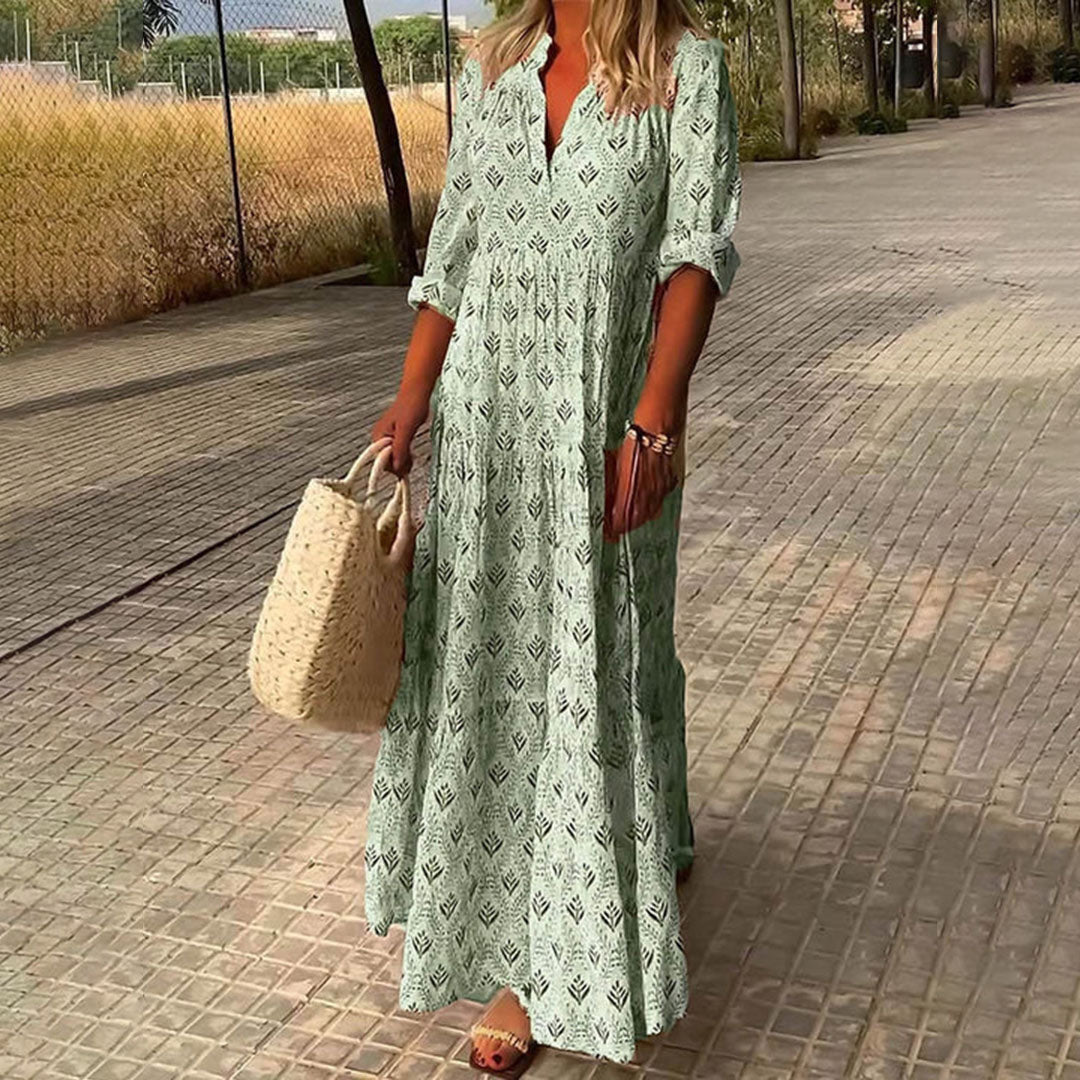 Mia | Boho Kleid mit V-Ausschnitt und langen Ärmeln