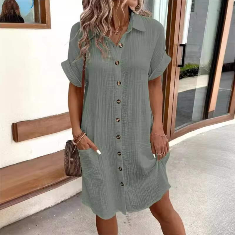 Fenna | Mühelose Knopfkleid für Damen mit kurzen Ärmeln
