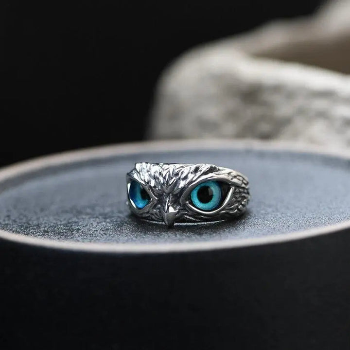 Opal-beschmückter verstellbarer Silber-Eulenring für Damen