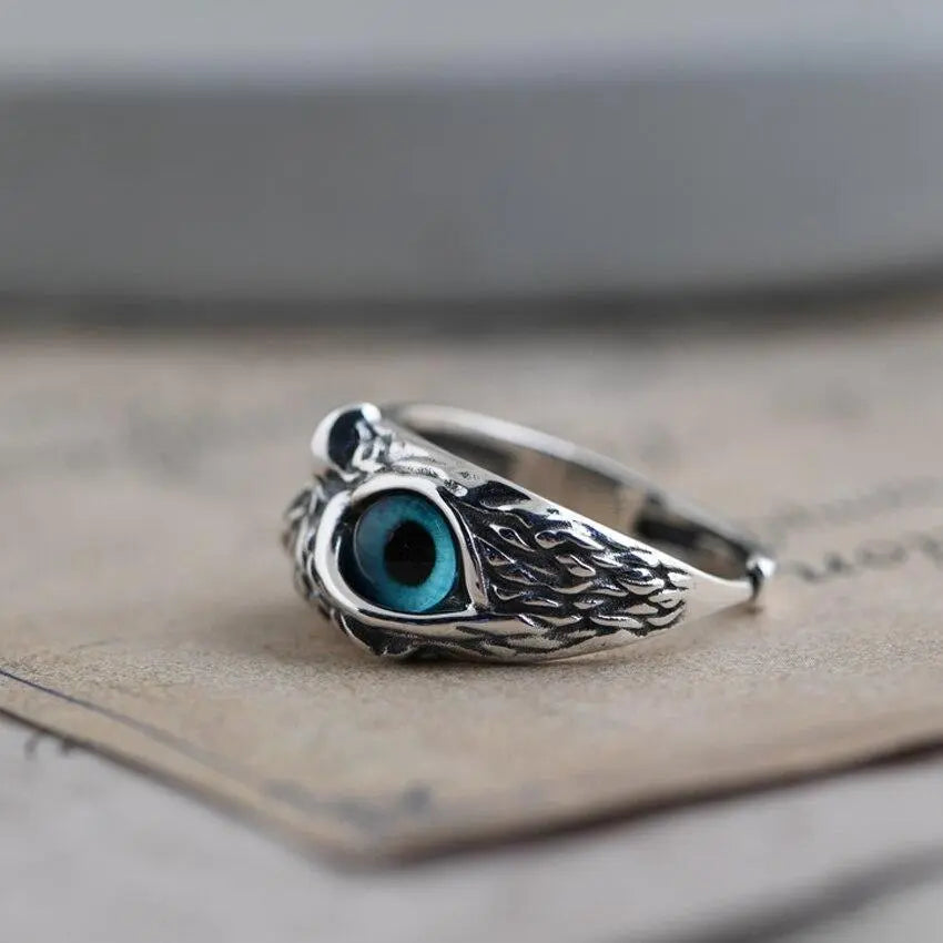 Opal-beschmückter verstellbarer Silber-Eulenring für Damen