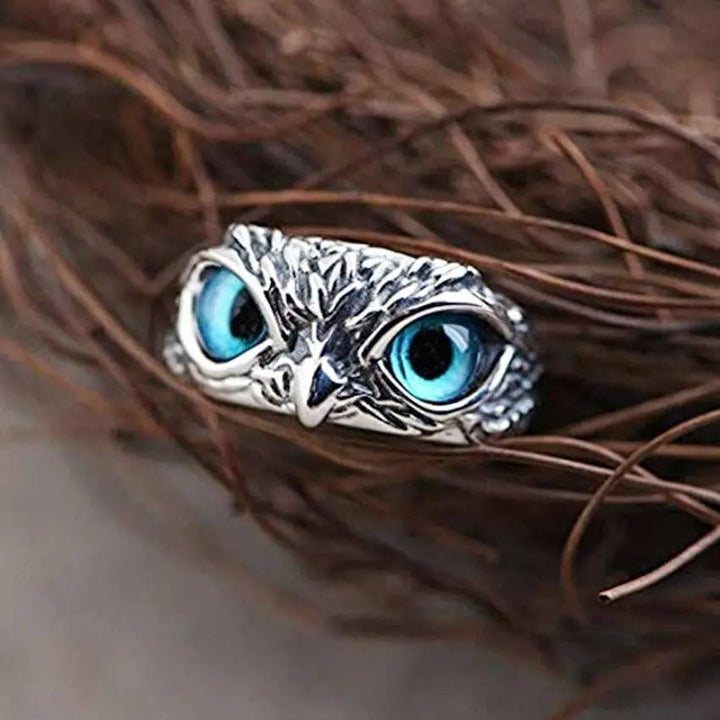Opal-beschmückter verstellbarer Silber-Eulenring für Damen