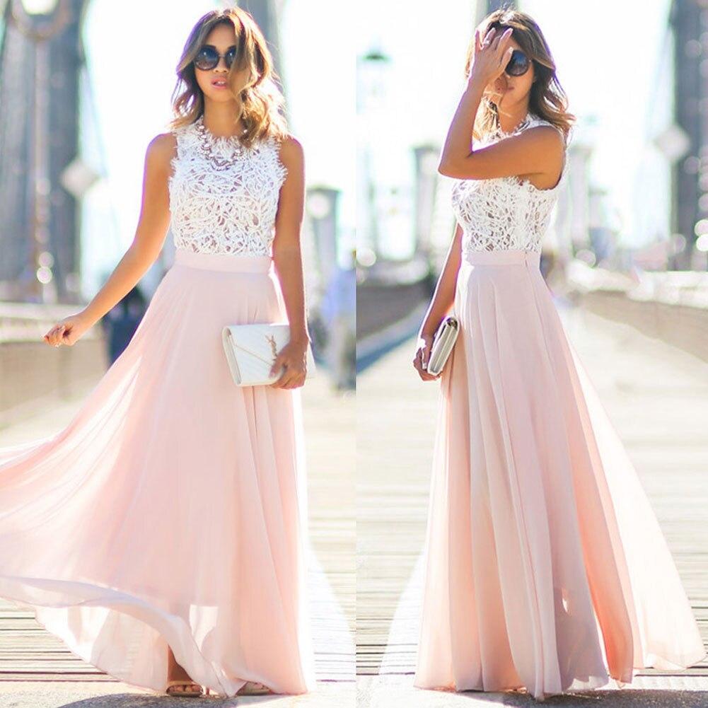 Damen Ärmelloses Spitzen-Maxikleid mit Rundhalsausschnitt