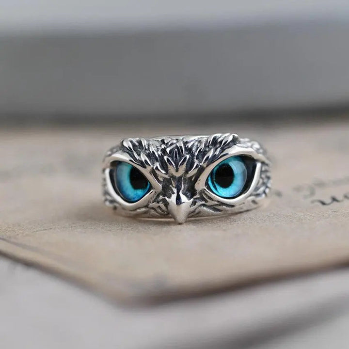 Opal-beschmückter verstellbarer Silber-Eulenring für Damen