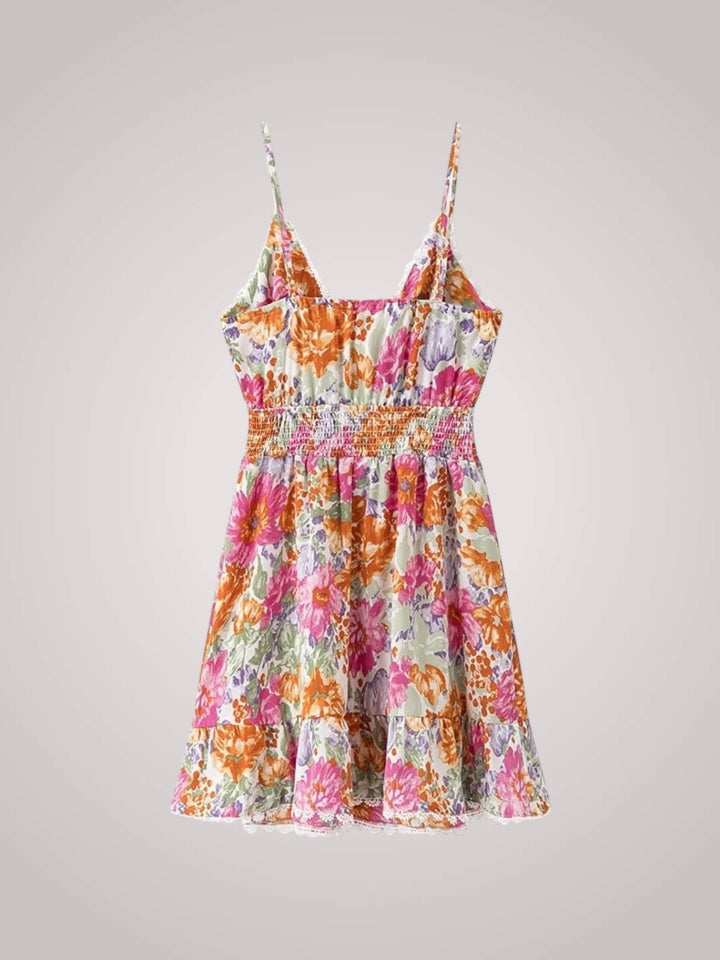 Mia | Damen Minikleid mit Blumenmuster und Rüschensaum