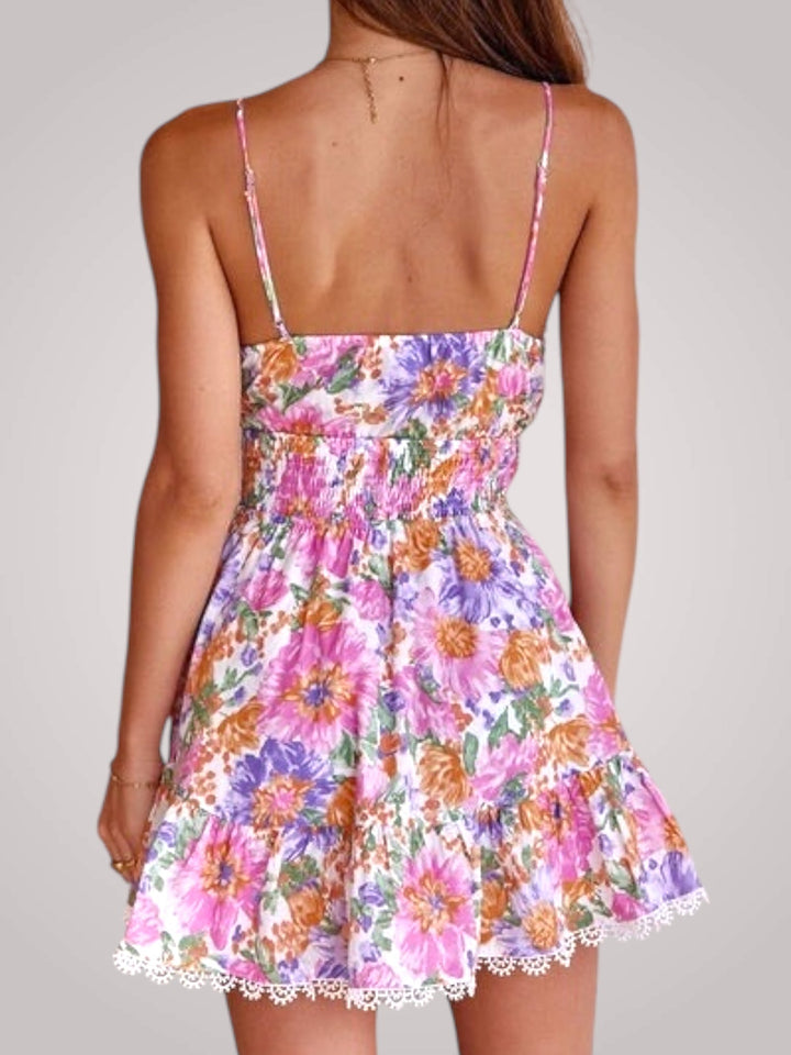 Mia | Damen Minikleid mit Blumenmuster und Rüschensaum