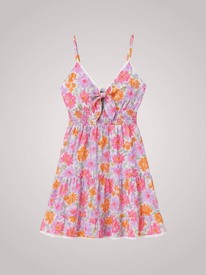 Mia | Damen Minikleid mit Blumenmuster und Rüschensaum