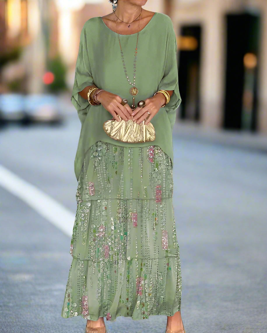 Emie | Schichtkleid im Boho-Eleganz-Stil mit Rundhalsausschnitt und langen Ärmeln