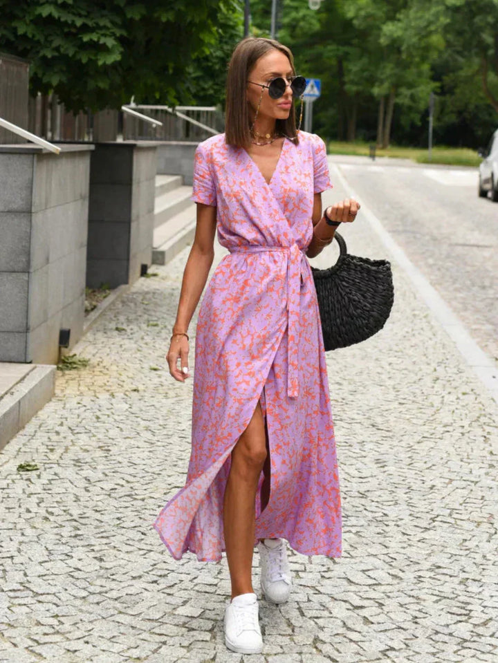 Leanne | Elegantes Kleid mit Bauchbedeckung, V-Ausschnitt und langen Ärmeln