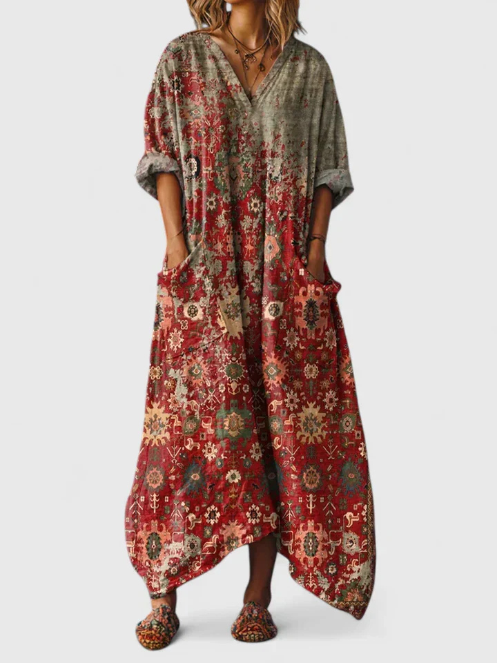 Maya | Damen Maxikleid mit Taschen und V-Ausschnitt