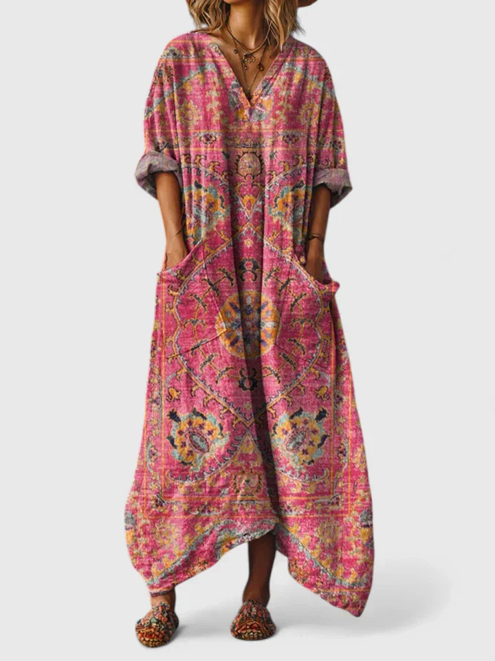 Maya | Damen Maxikleid mit Taschen und V-Ausschnitt