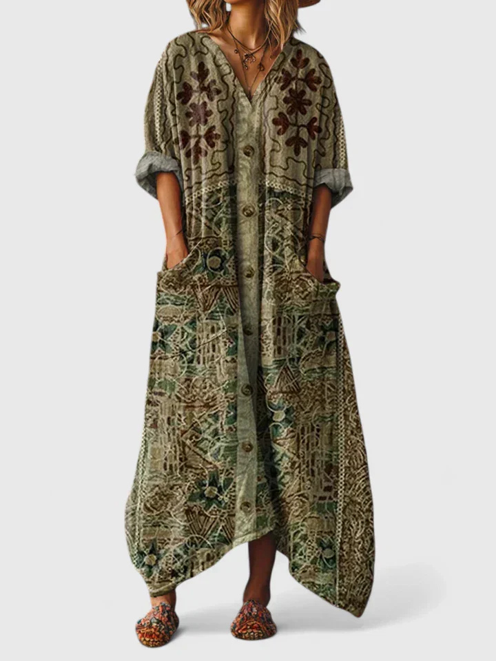 Maya | Damen Maxikleid mit Taschen und V-Ausschnitt