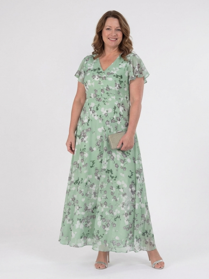 Ismeria | Floral Maxikleid für Damen mit V-Ausschnitt und kurzen Ärmeln