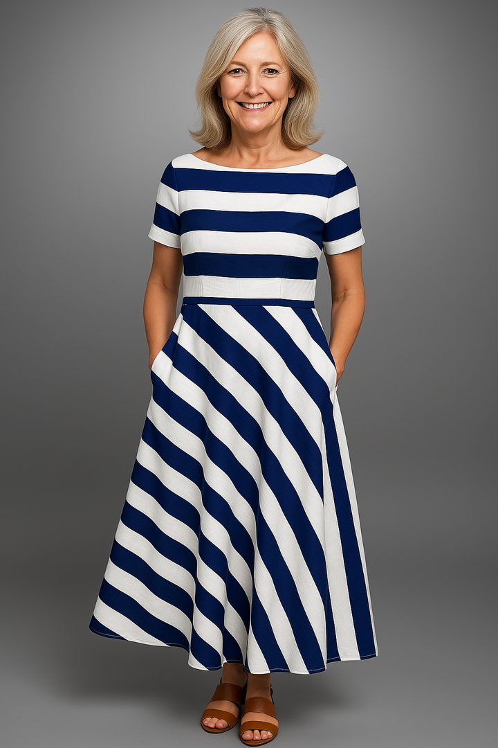 Natalia | Langgestreiftes Maxikleid, Handgemacht für Damen