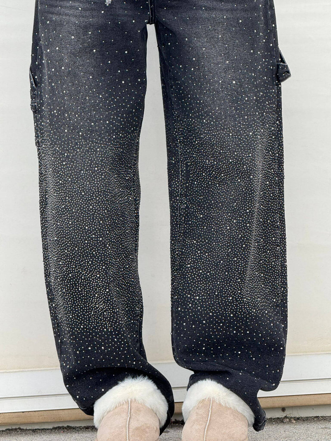 Glänzende Carpenter-Style Denim-Jeans für Damen mit weiter Passform und hohem Bund