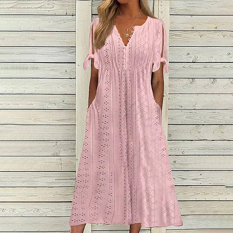 Fernie | Sweet Breeze Midikleid für Damen mit V-Ausschnitt und kurzen Ärmeln