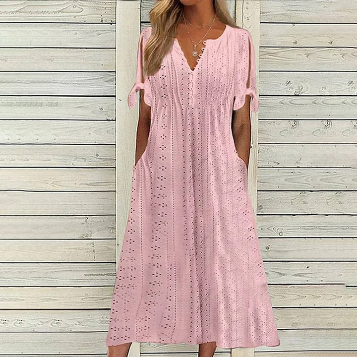 Fernie | Sweet Breeze Midikleid für Damen mit V-Ausschnitt und kurzen Ärmeln