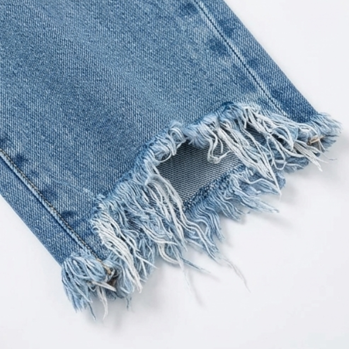Vivara | Vintage-inspirierte, cropped Straight Leg Jeans für Damen mit Fransen
