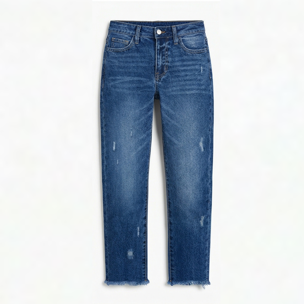 Vivara | Vintage-inspirierte, cropped Straight Leg Jeans für Damen mit Fransen