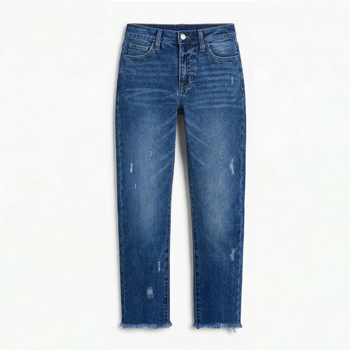 Vivara | Vintage-inspirierte, cropped Straight Leg Jeans für Damen mit Fransen