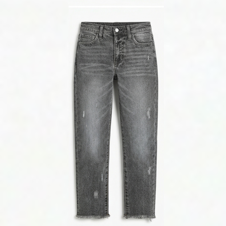 Vivara | Vintage-inspirierte, cropped Straight Leg Jeans für Damen mit Fransen
