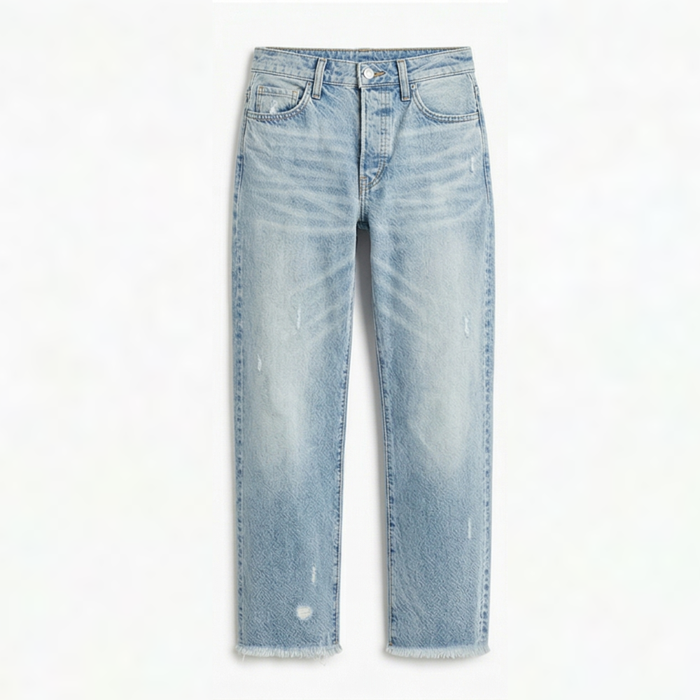 Vivara | Vintage-inspirierte, cropped Straight Leg Jeans für Damen mit Fransen
